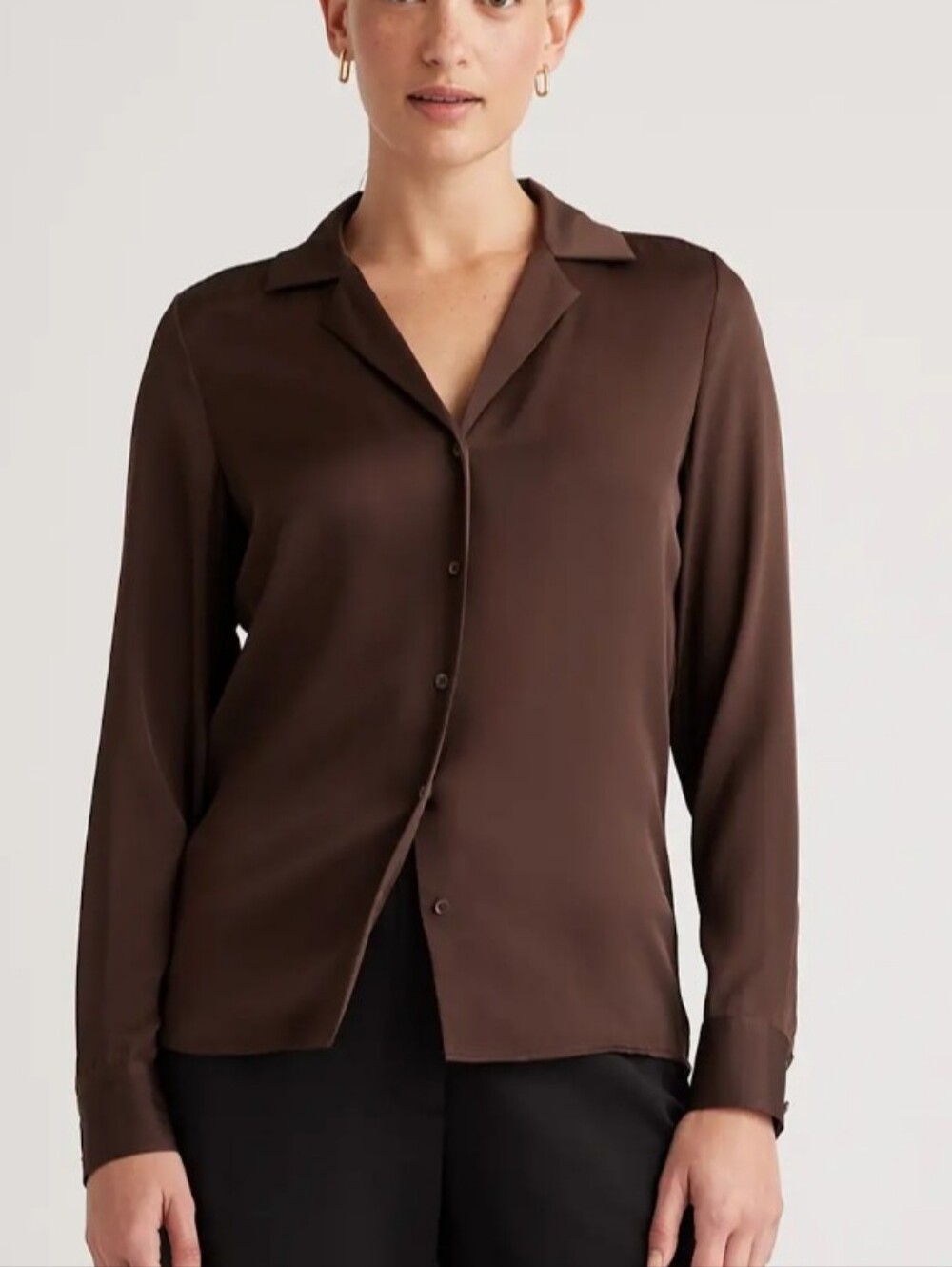 Quince Washable Stretch Silk Notch Collar Blouse